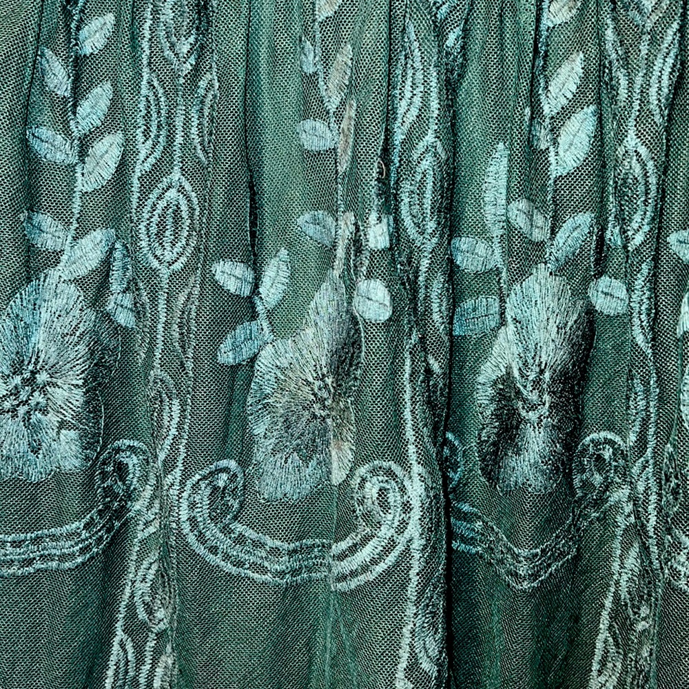 Dark teal sheer dress with same color under lay, size M